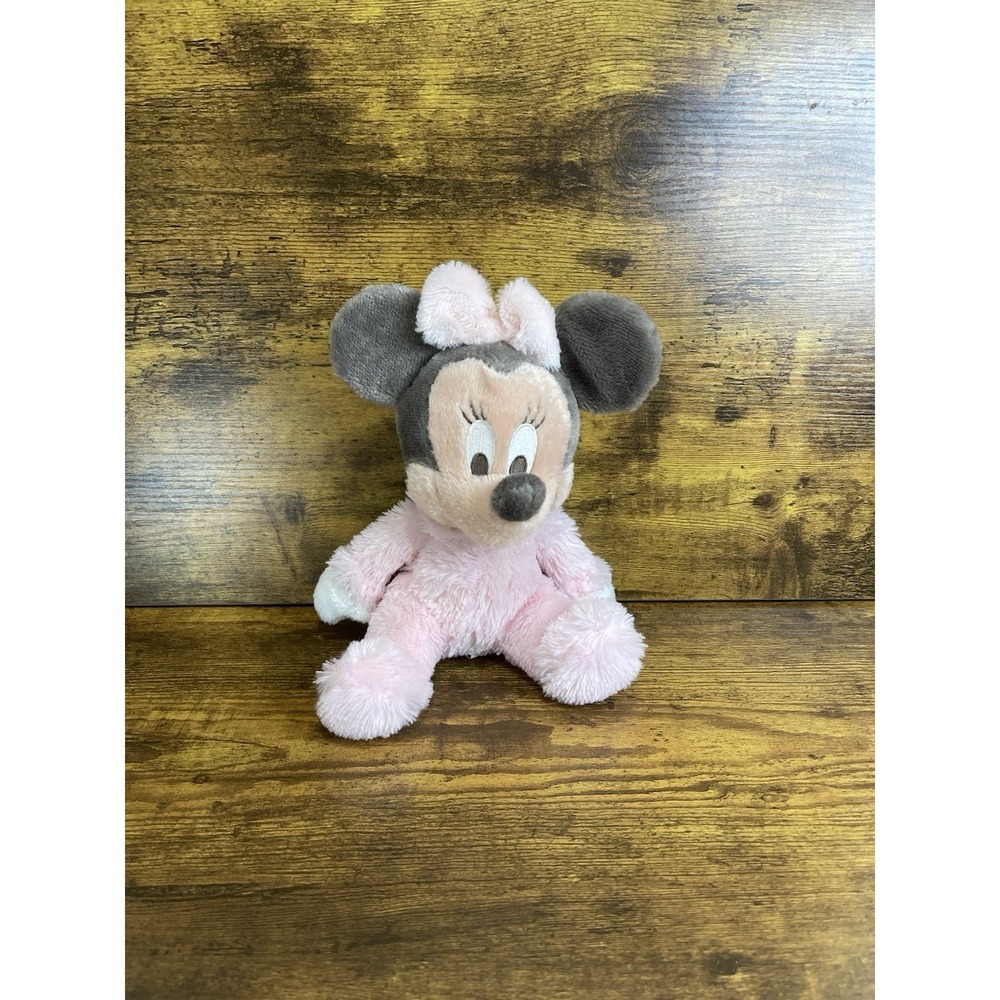 Disney Parks Baby Minnie Mouse Plush Stuffed Pink Pastel Rattle Chime Bow.   J.1
